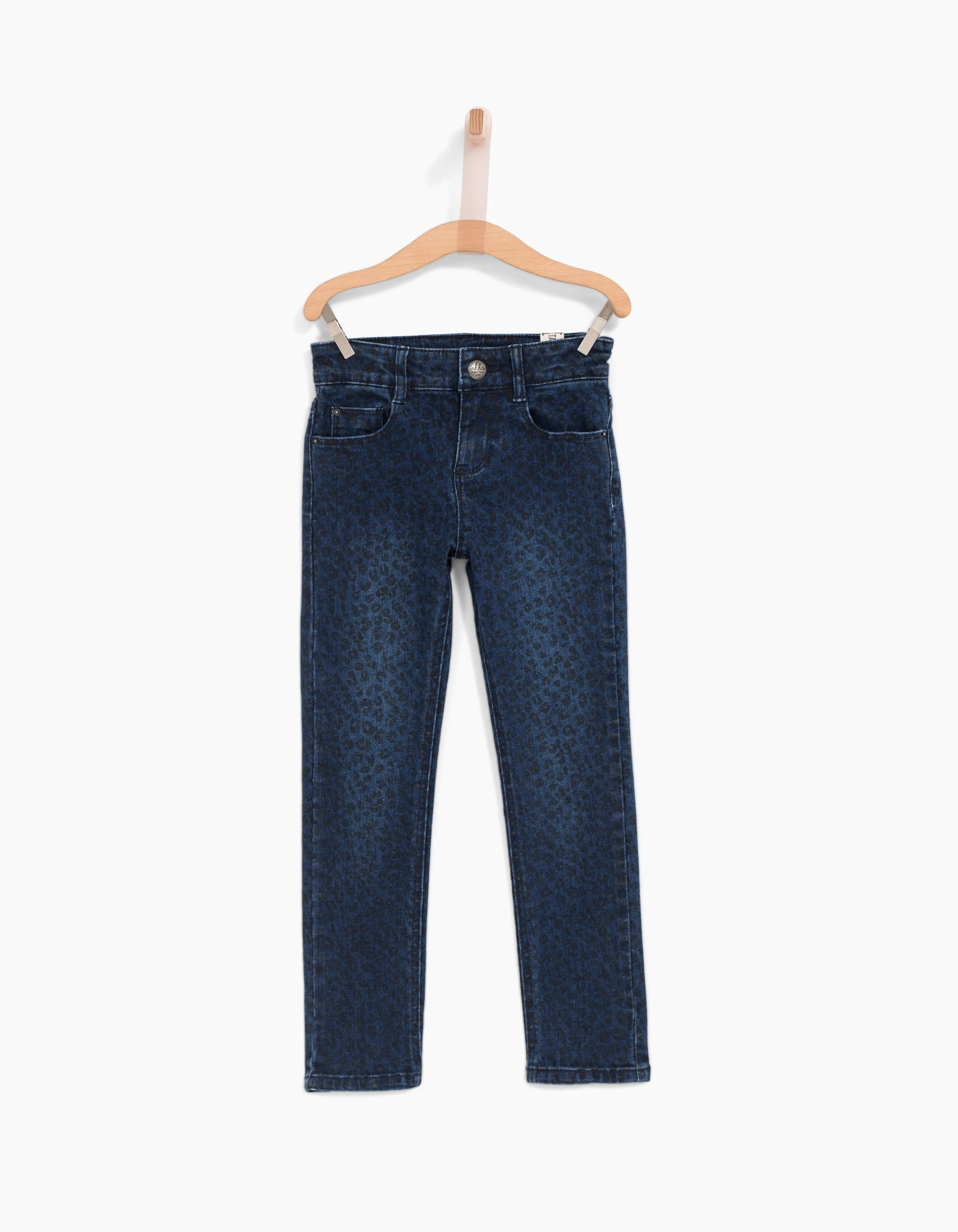 Blue leopard print slim jeans for girls.