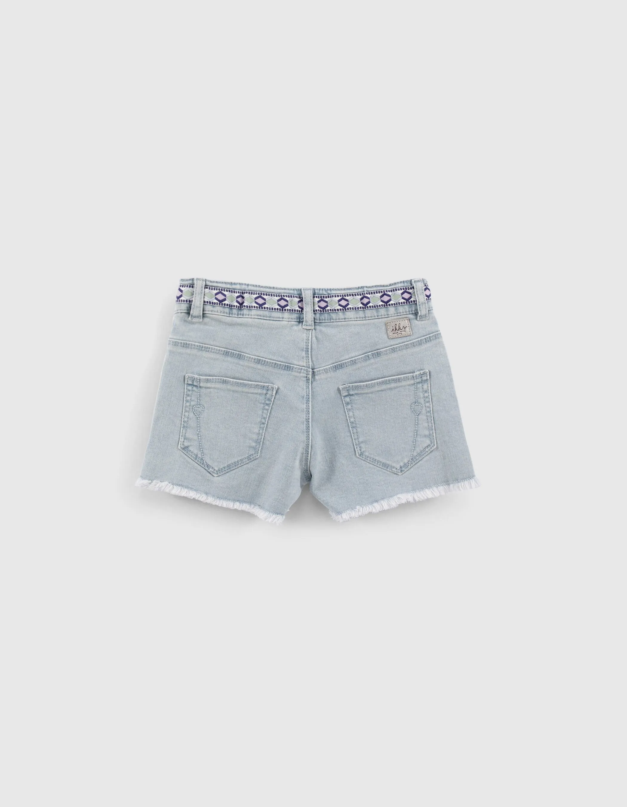 Blue Organic Cotton Embroidered Trim Girl's Denim Shorts