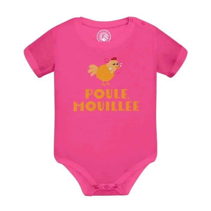 Body Bébé Manche Courte Rose Poule Mouillée Animaux Humour Expression
