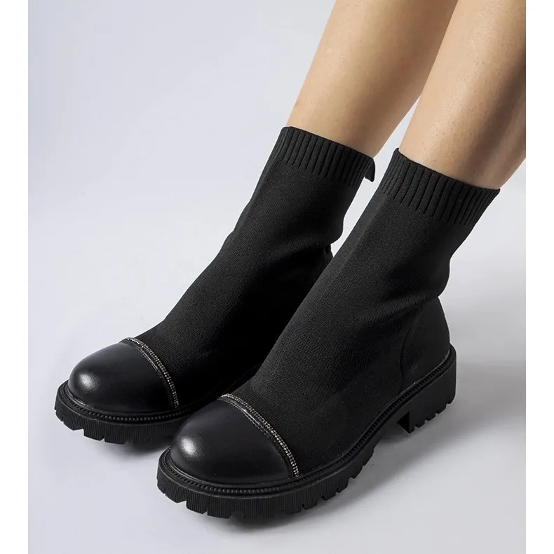 Bottines noires avec strass Vail le noir