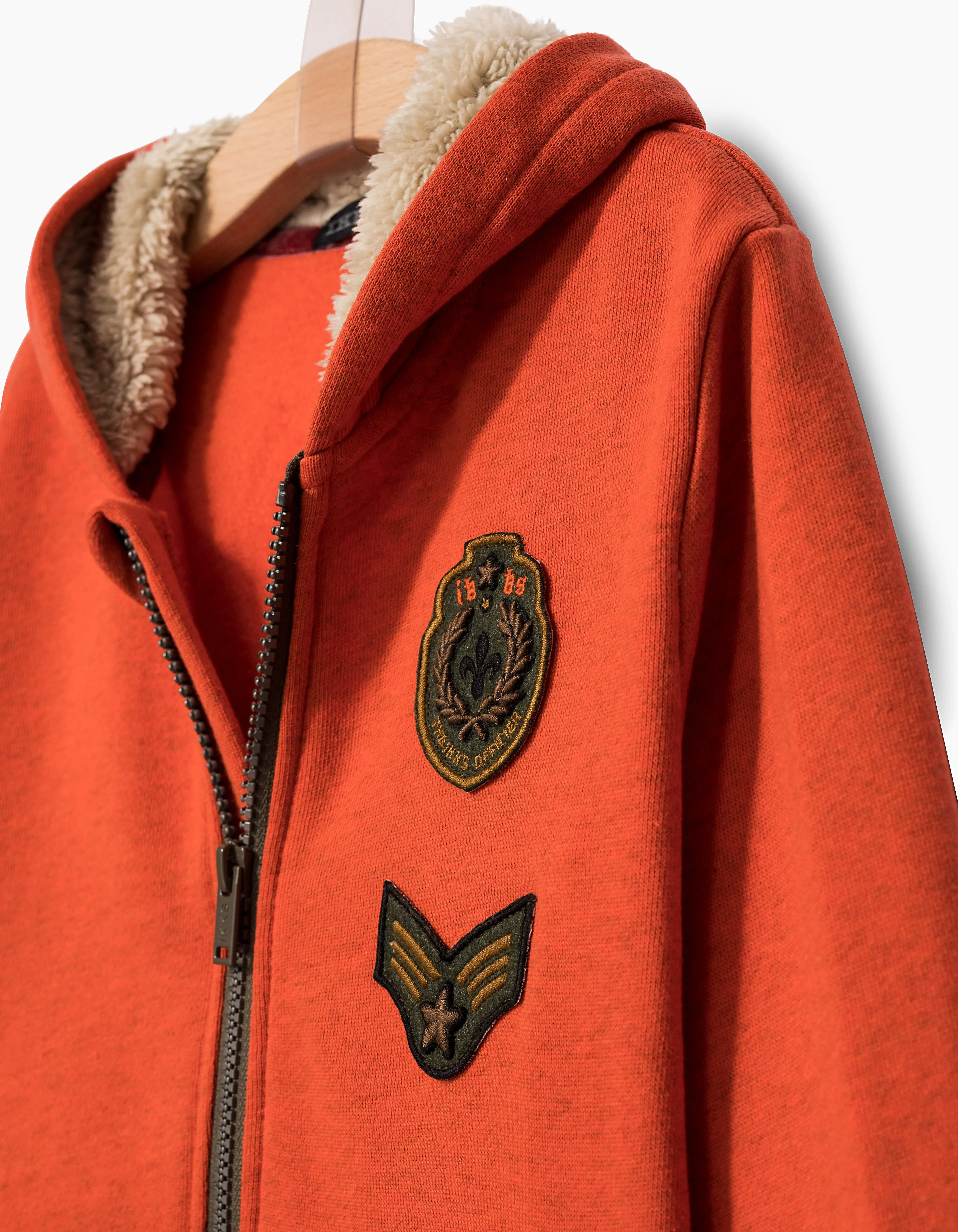 Hooded Orange Cardigan with Boy Patches