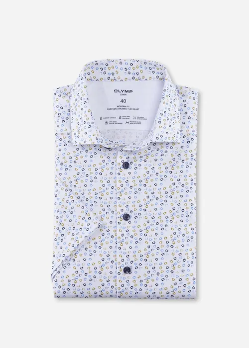 Chemise manches courtes à motifs OLYMP blanche