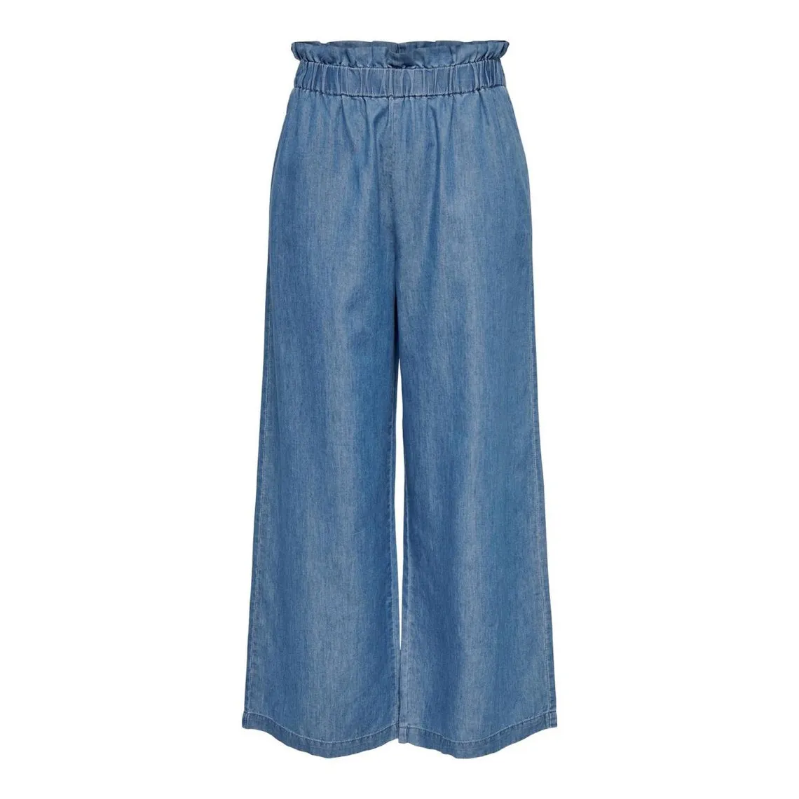 Wide-leg Blue Elasticated Belt Pants