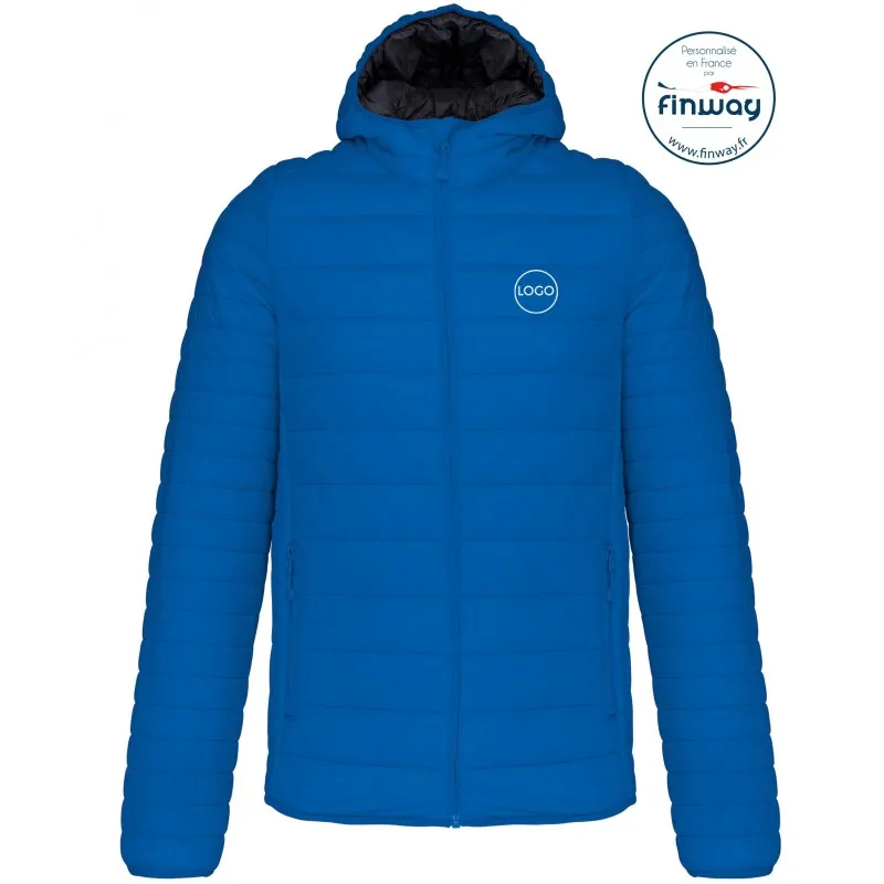 Men's Lightweight Hooded Puffer Jacket with Logo Embroidery