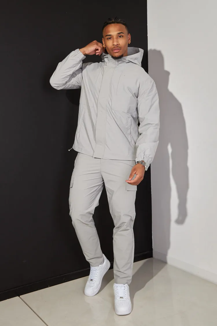 Gray Hooded 2-Piece Jacket + Pants Set