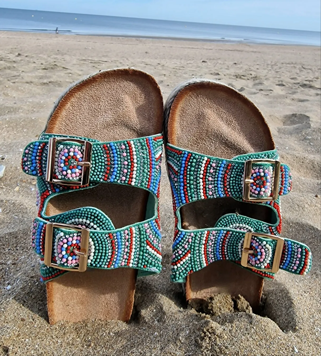 Green Beaded Espadrilles Mules