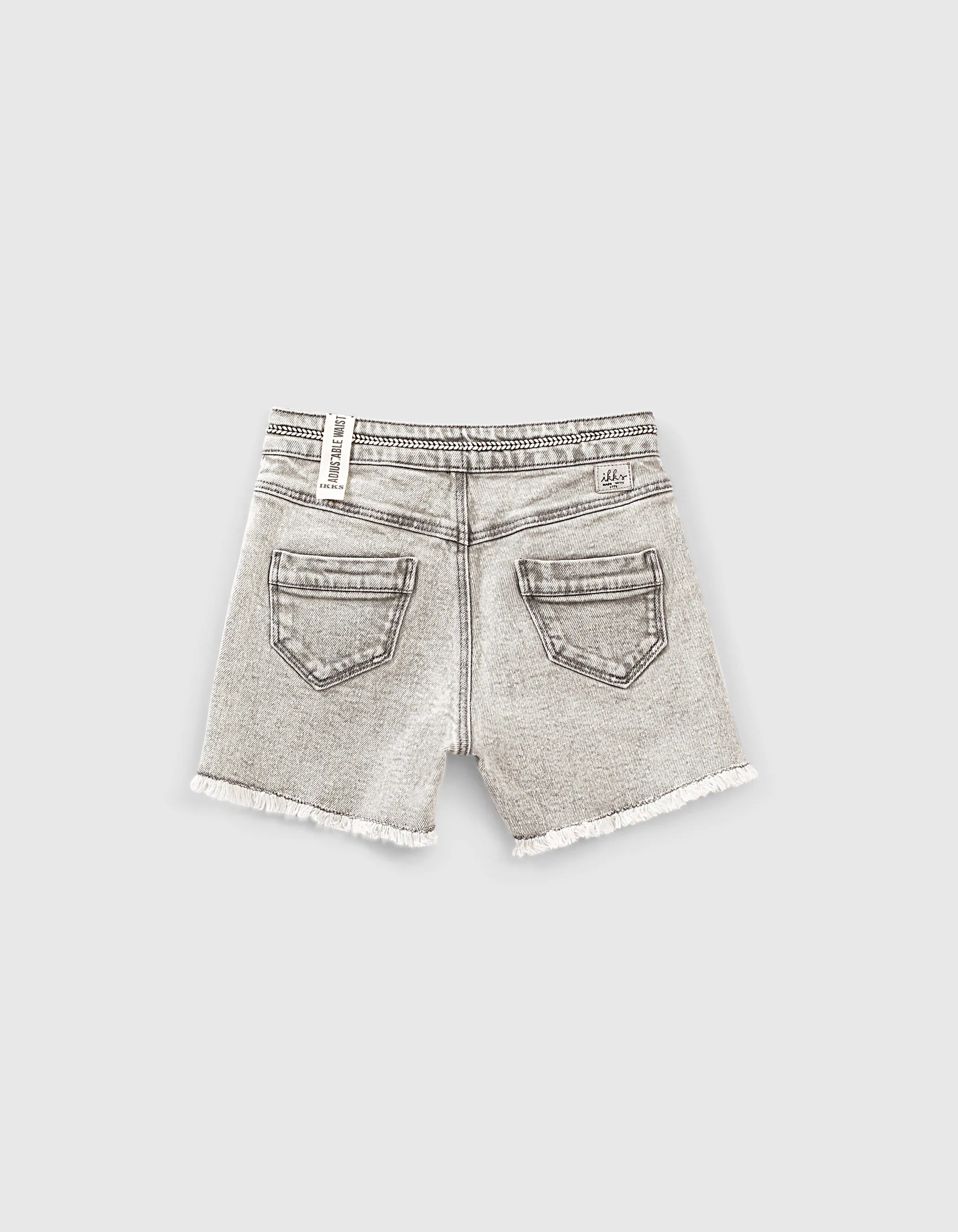 Grey Bio Lite Jeans with Braided Trim for Girls.