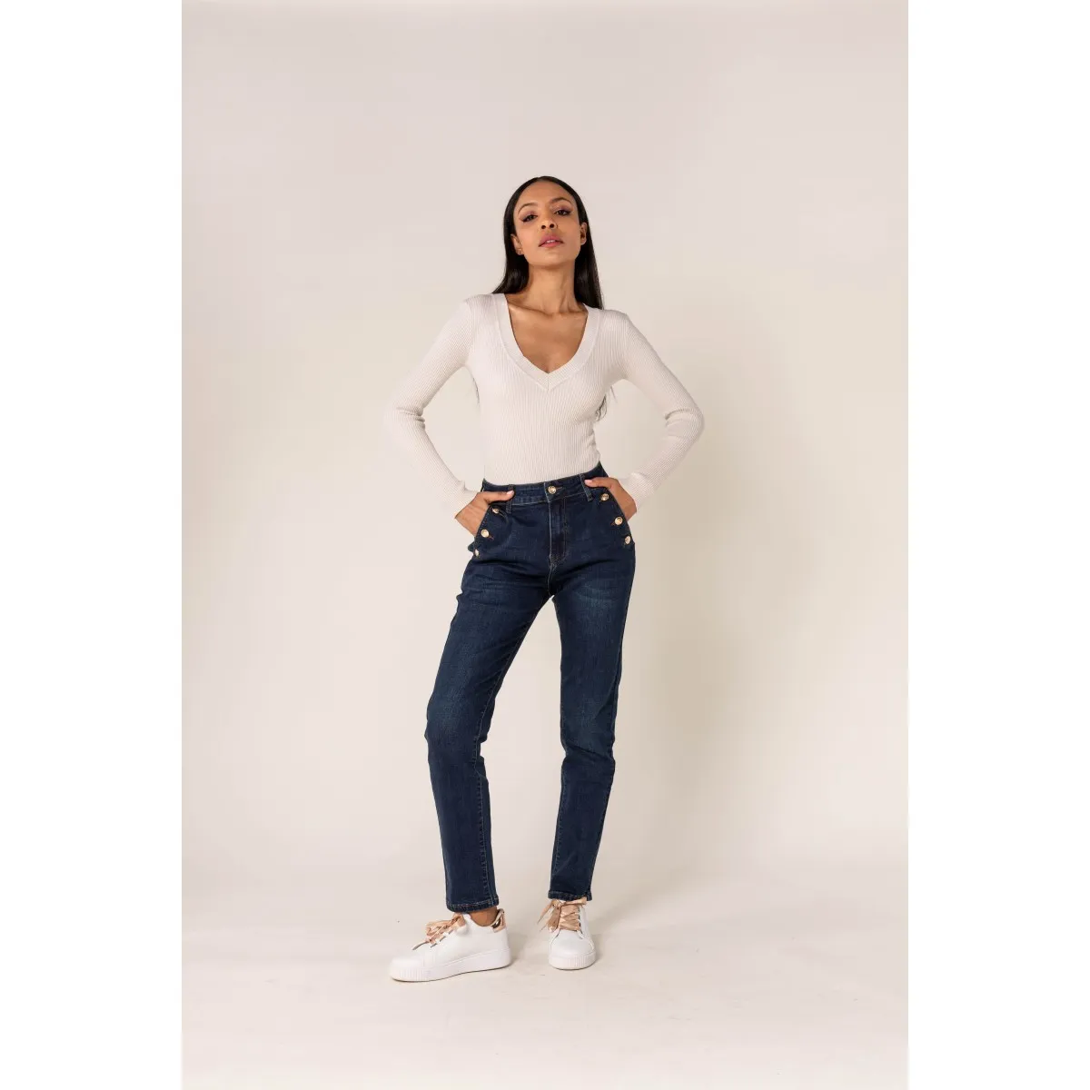 Nina Carter women's high-waisted stretch jeans with a nautical touch - Premium fabric for 29,90€