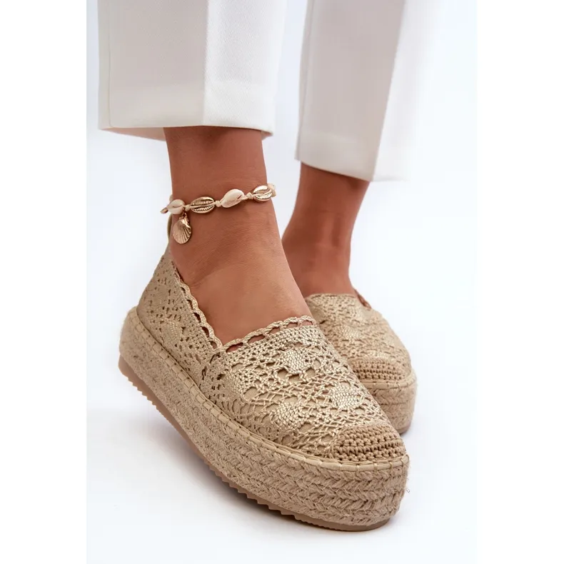Lace Espadrilles for Women on Gold Elarose Platform - Shop Now