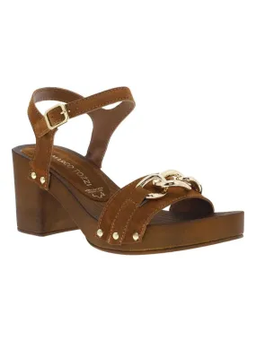 MARCO TOZZI Nubuck Sandals High Heel Ankle Strap - Cognac
