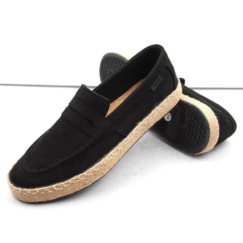Men's Shoes, Slip-On Espadrille Loafers, Black Big Star NN174046 Black.