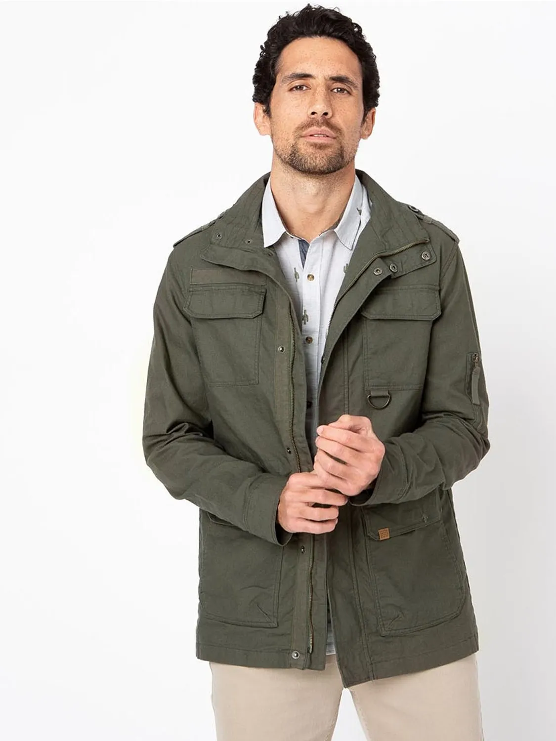 Organic Cotton Multi-Pocket Khaki Men's Jacket by tbs.