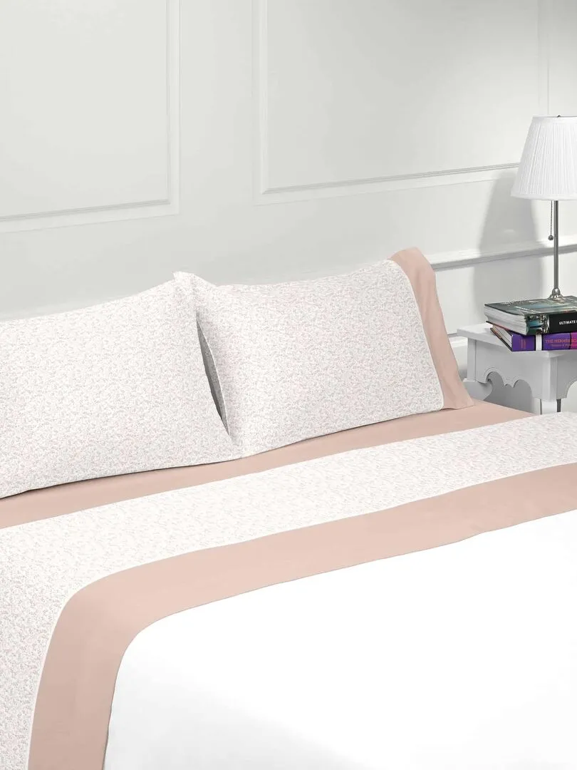 Parure housse de couette coton flanelle57 fils imprimé TULIPA - Beige
