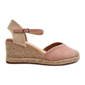 Pink Raylin Suede Wedge Espadrilles