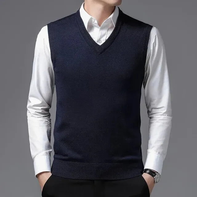 Pull sans manche et col en V pour homme