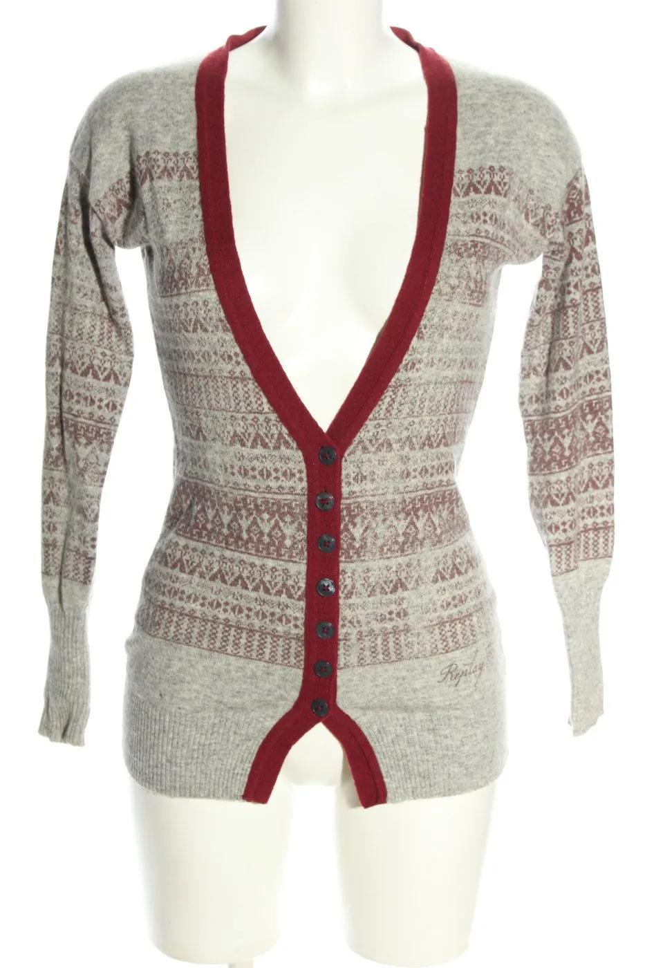 Replay Veste en tricot gris clair-rouge motif graphique style décontracté