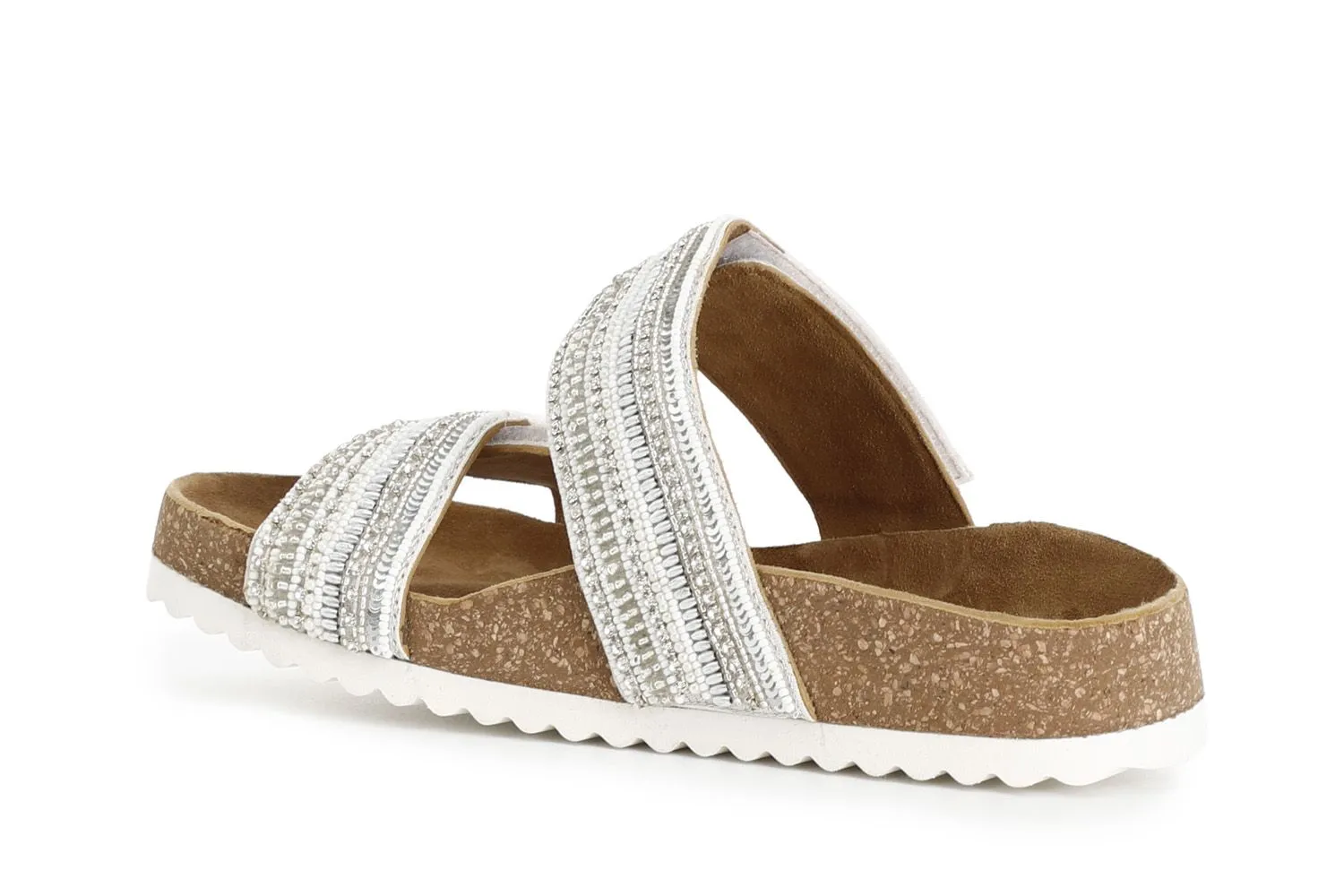 Sandales basses style mules en liège/strass dégradés white combo CafèNoir
