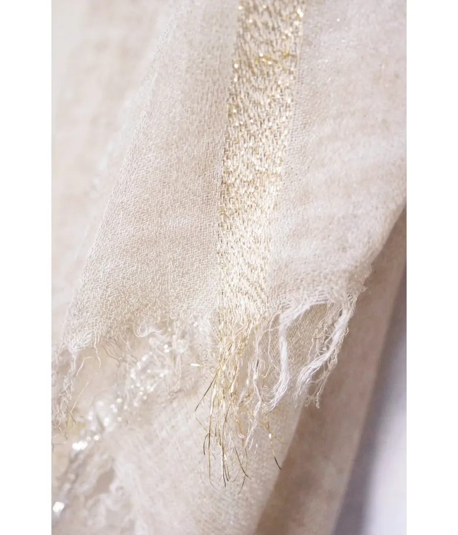 SANTAIA Ivory Eggshell Scarf Trend Natural Lurex Gold Silver