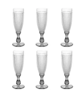 Set de 6 flûtes à champagne en verre pied gris Diamants 18.5cl