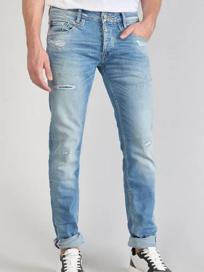 Slim Fit Blue Denim Men's Jeans - Le Temps Des Cerises | wimod