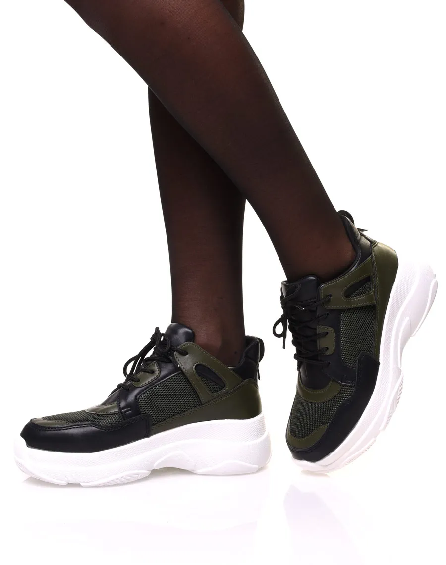 Thick-soled khaki sneakers