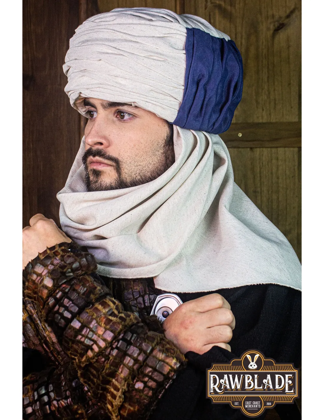 Turban Vaishir - Blanc et Bleu ⚔️ Boutique Épées