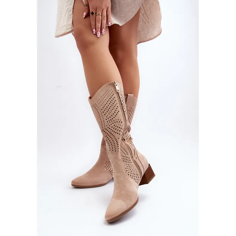 Vinceza Bottines beiges ajourées talon bas Walea